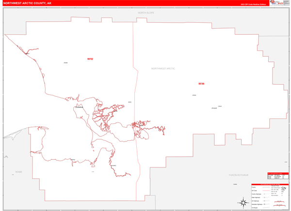 Northwest Arctic County Digital Map Red Line Style